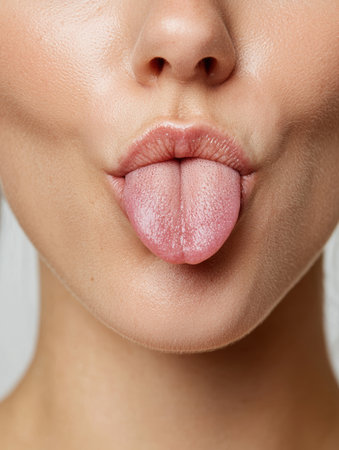 close-up of human lips and tongueの素材