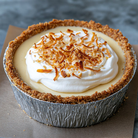Delicious coconut cream pie with toasted coconut flakesの素材