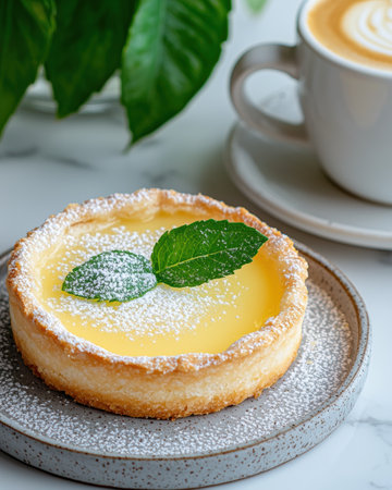Delicious lemon tart with mint leavesの素材