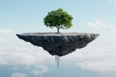 Floating island with lone treeの素材