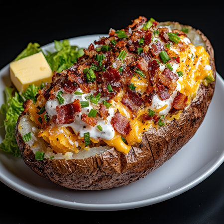 Baked potato with bacon and cheeseの素材