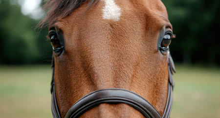 Close-up of a brown horse's faceの素材