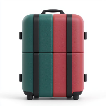Stylish and durable travel suitcase in green and pink colorsの素材