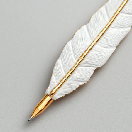 elegant white feather pen with golden detailsの素材