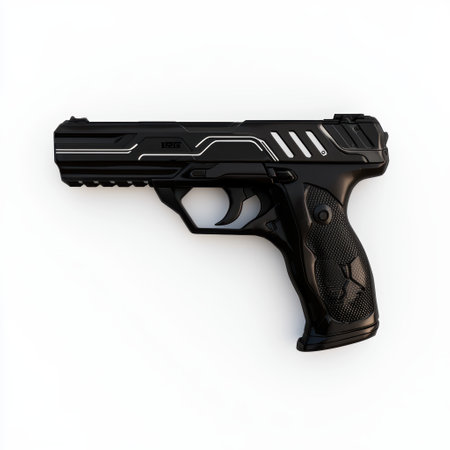 Futuristic black handgun on white backgroundの素材