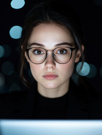 thoughtful young woman with glassesの素材