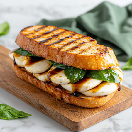 Grilled cheese sandwich with spinach and balsamic glazeの素材