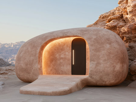 Unique architectural structure in desert landscapeの素材