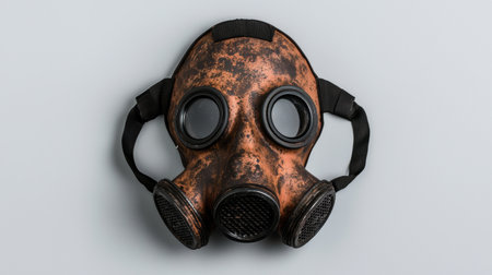 Rusty gas mask on a gray backgroundの素材
