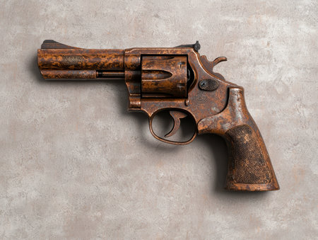 Vintage revolver on concrete backgroundの素材