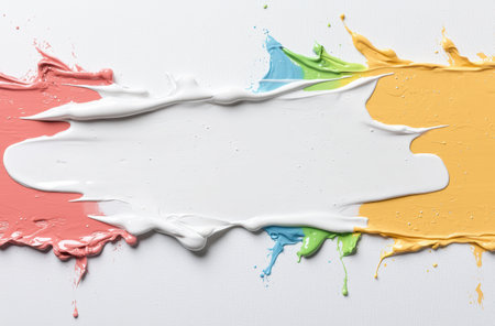 Colorful paint splashes on white backgroundの素材