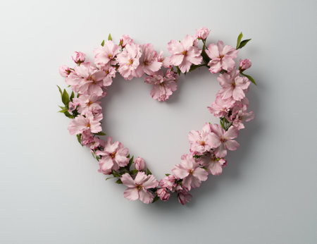heart-shaped wreath of pink cherry blossom flowersの素材