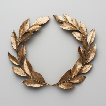Golden laurel wreath on gray backgroundの素材
