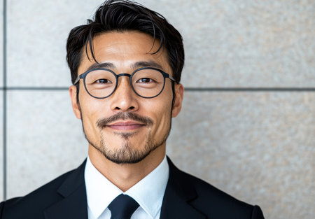 Confident businessman in glasses and suitの素材