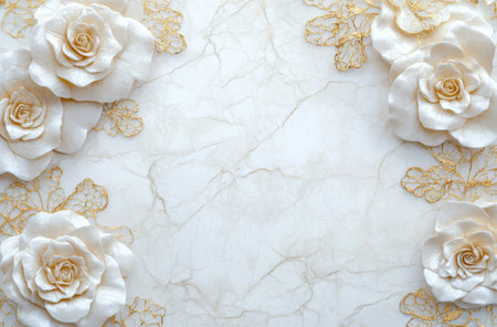 elegant white rose and gold floral backgroundの素材