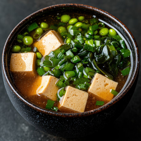 Delicious miso soup with tofu and green onionsの素材
