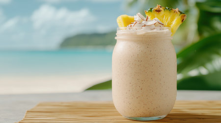 Refreshing tropical smoothie with pineapple and coconutの素材