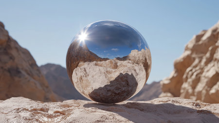 Reflective sphere in desert landscapeの素材