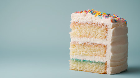 Colorful birthday cake slice with sprinklesの素材