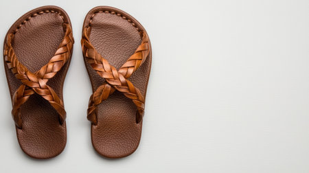Handcrafted leather sandals with braided designの素材