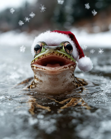 Festive frog in winter wonderlandの素材