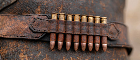 Vintage leather ammunition belt with old bulletsの素材