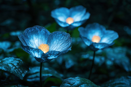 Mysterious blue poppies in the nightの素材
