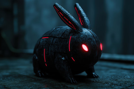 Glowing cyberpunk rabbit in the darkの素材