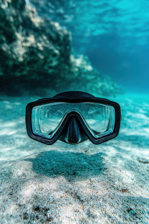 Diving mask underwater with coral reefの素材