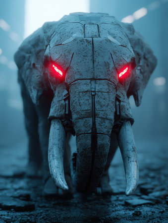 Futuristic Robotic Elephant in Icy Landscapeの素材