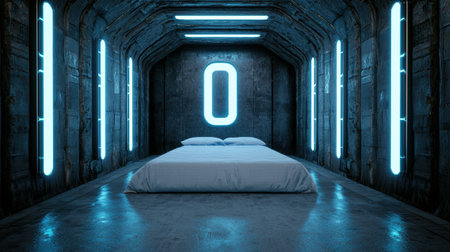 futuristic bedroom with glowing lightsの素材