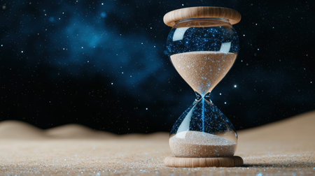 hourglass with sparkling sand and starry night skyの素材