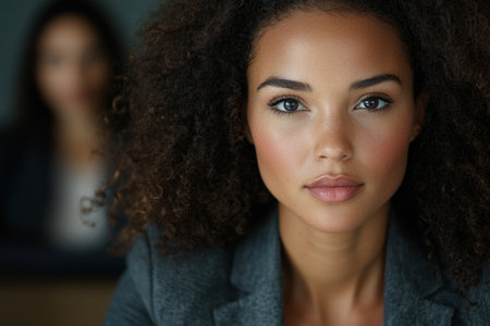 Thoughtful young woman with curly hairの素材