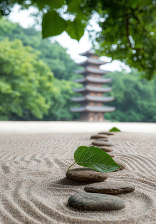 Zen garden with pagoda and stonesの素材