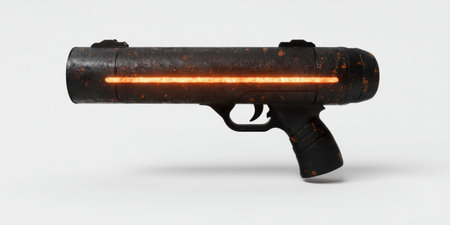 Futuristic sci-fi weapon with glowing orange lightの素材