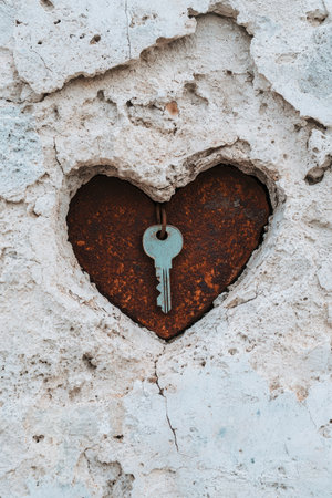 Rustic heart-shaped hole with keyの素材