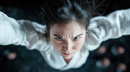 Intense martial arts fighter in actionの素材