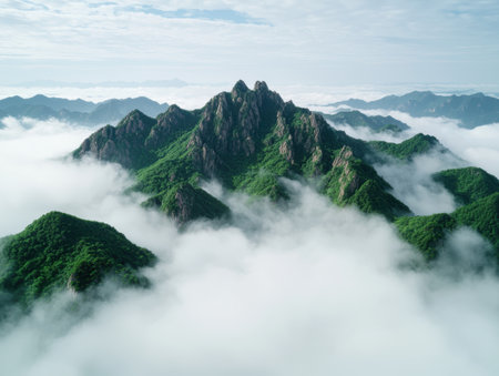 Majestic mountain landscape shrouded in mistの素材