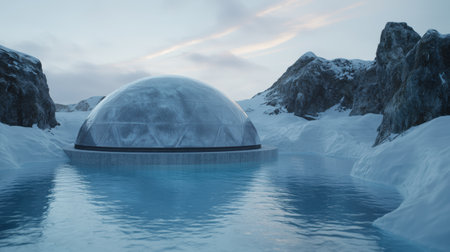 Futuristic dome in snowy landscapeの素材