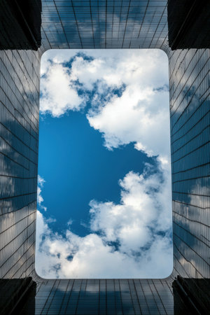 architectural frame with blue sky and cloudsの素材