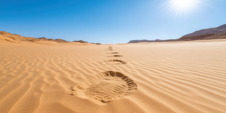 Footprints in the sand of a desert landscapeの素材