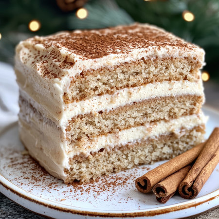 delicious homemade tiramisu cake with cinnamon sticksの素材