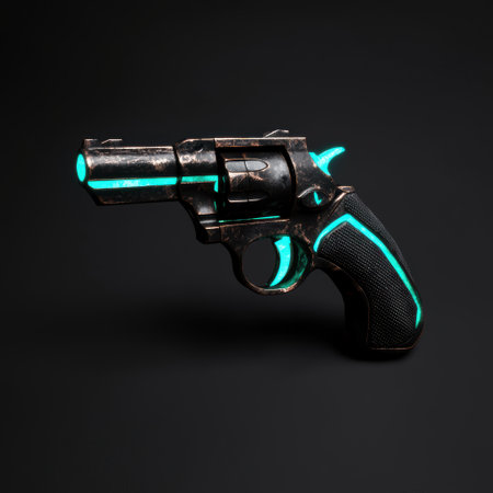 Vintage revolver with glowing neon accentsの素材