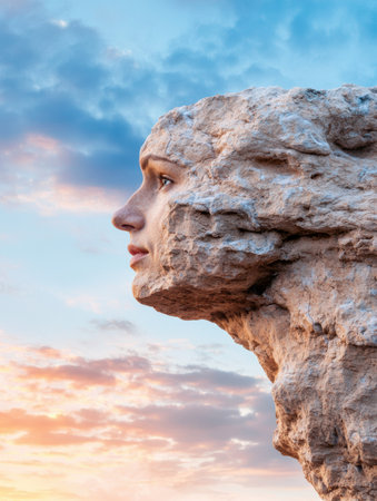 Weathered rock face against dramatic skyの素材