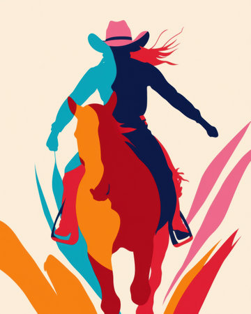 Silhouette of a cowboy riding a horseの素材