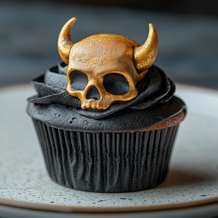 Spooky skull cupcake with hornsの素材