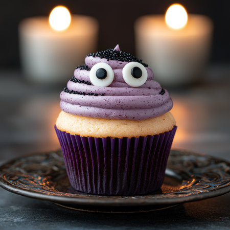 Spooky Halloween cupcake with googly eyesの素材