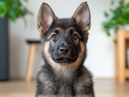 close-up portrait of a german shepherd puppyの素材