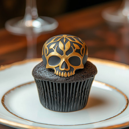 Spooky skull cupcake with gold designの素材