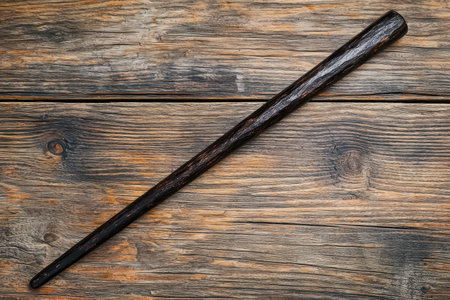 Wooden baseball bat on rustic wooden backgroundの素材